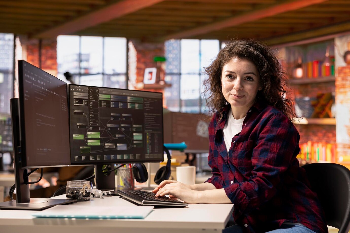 TechUp engineer monitoring application performance on laptop